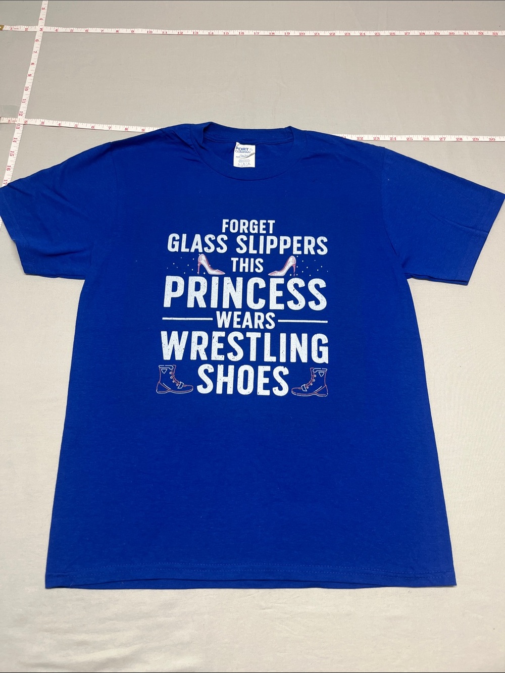 Port & Co Royal Blue "Princess Wears Wrestling Shoes" Tee fun cotton kids P110